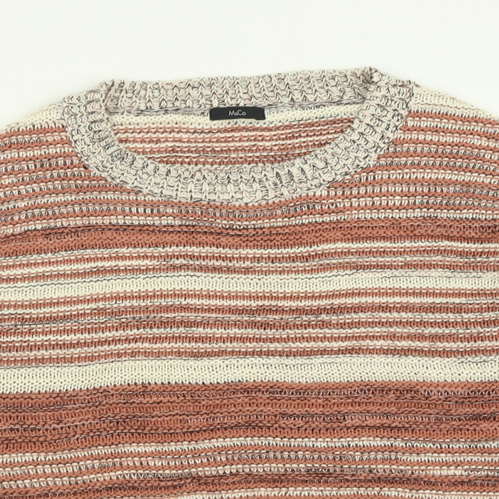 M&Co Womens Pink Crew Neck Striped Acrylic Pullover Jumper Size 14