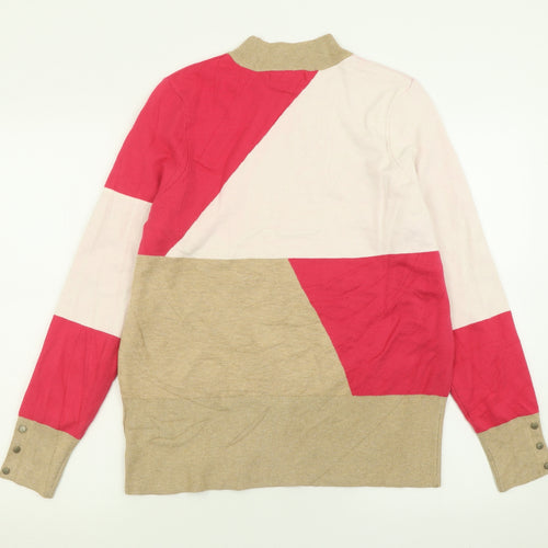 Marks and Spencer Womens Pink High Neck Geometric Viscose Pullover Jumper Size 14