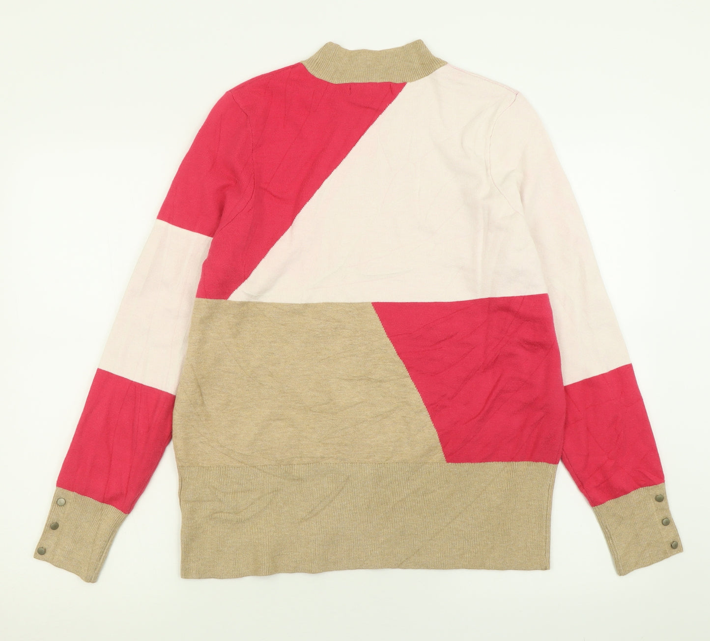 Marks and Spencer Womens Pink High Neck Geometric Viscose Pullover Jumper Size 14