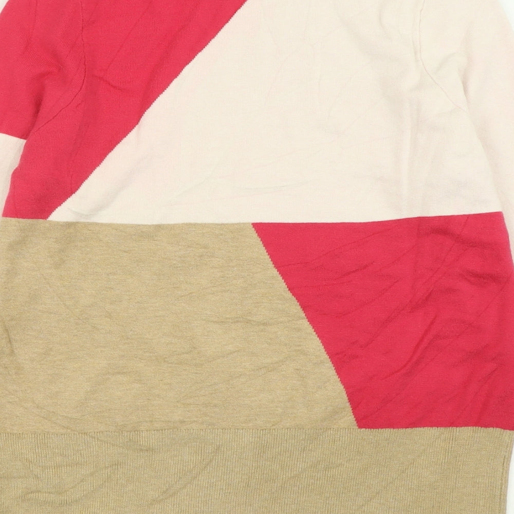 Marks and Spencer Womens Pink High Neck Geometric Viscose Pullover Jumper Size 14