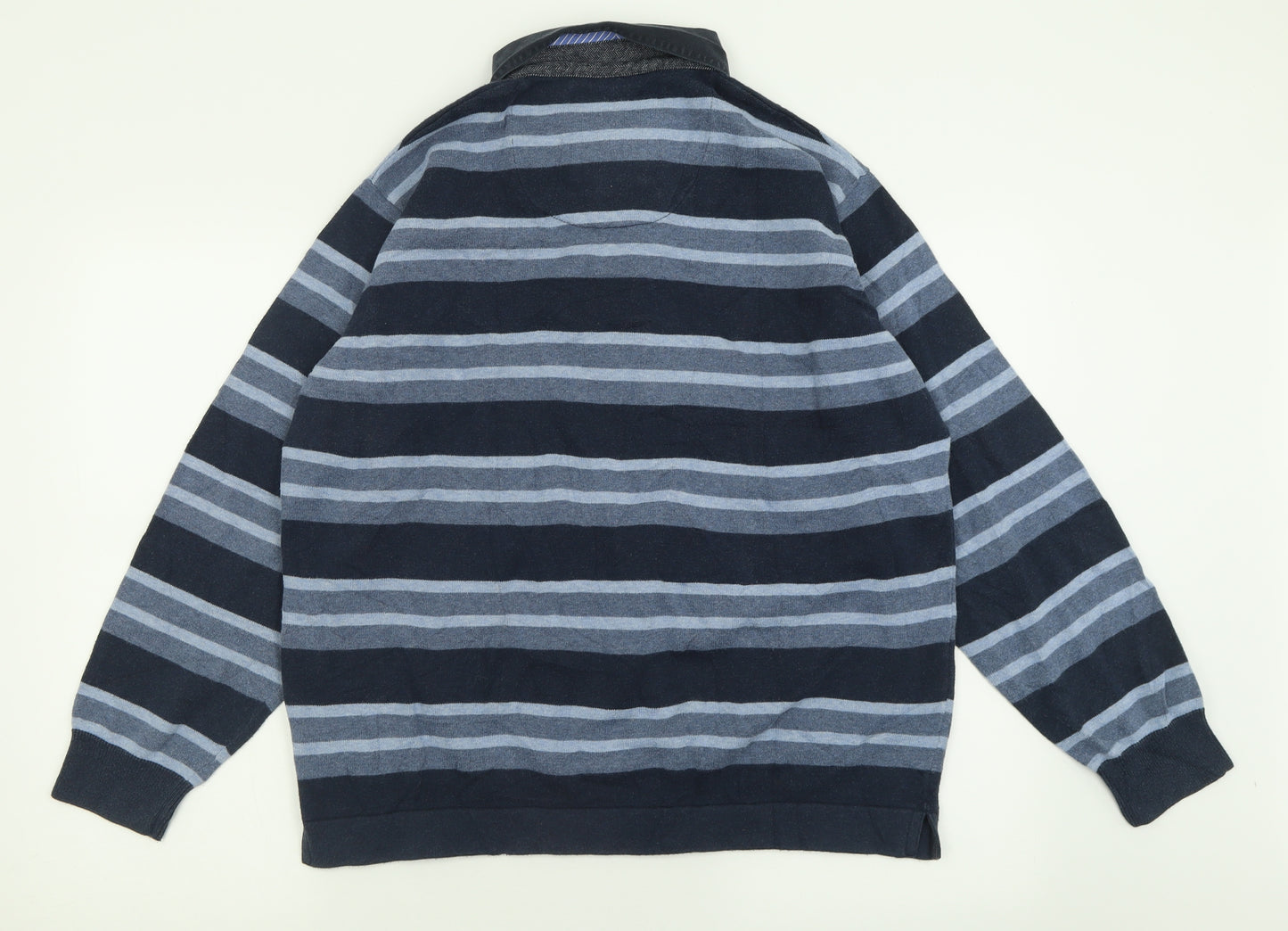 Blue Harbour Mens Blue Striped Cotton  Polo Size L Collared Button