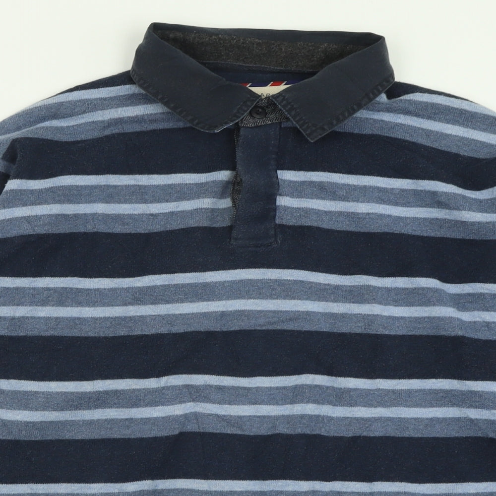 Blue Harbour Mens Blue Striped Cotton  Polo Size L Collared Button