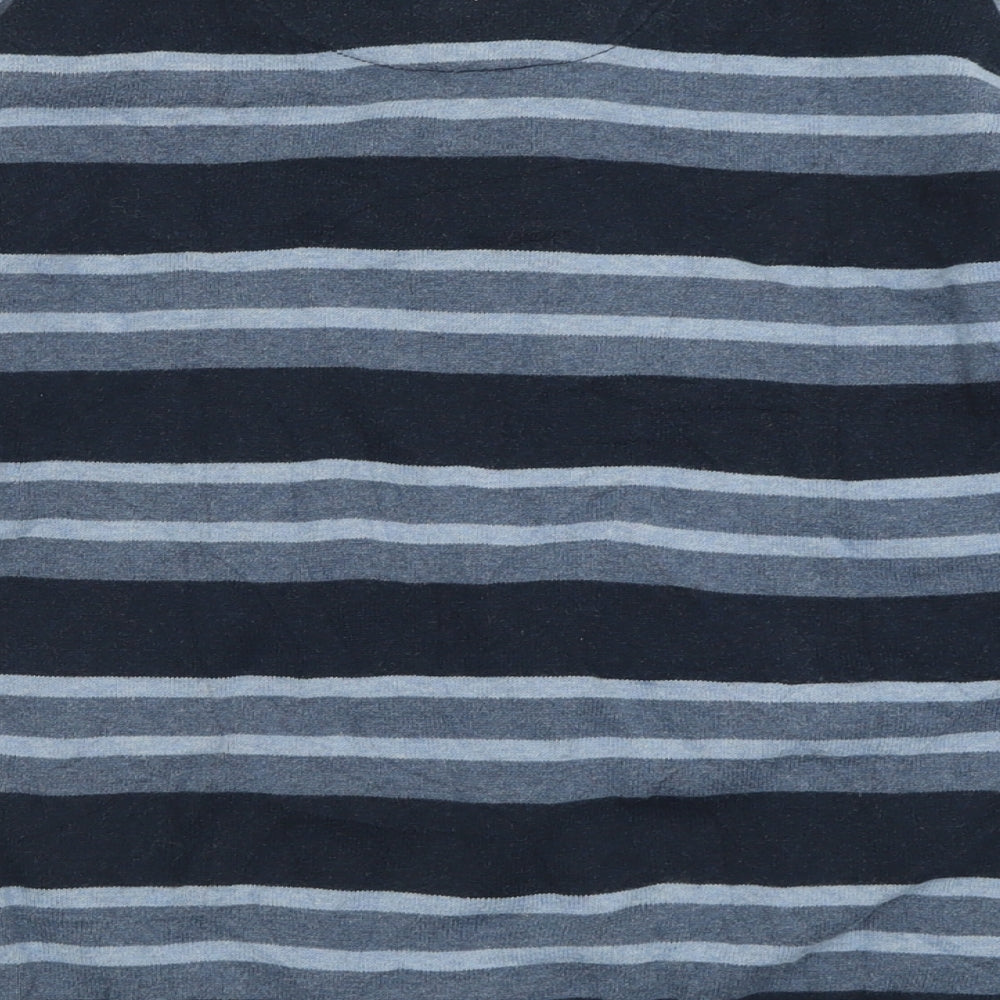 Blue Harbour Mens Blue Striped Cotton  Polo Size L Collared Button