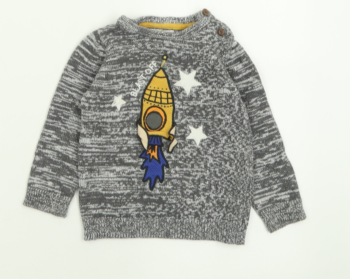 F&F Boys Grey  Cotton Pullover Jumper Size 18-24 Months  Button