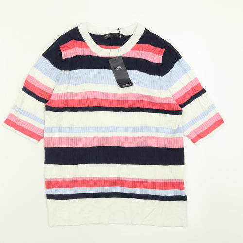 Marks and Spencer Womens Pink Crew Neck Striped Viscose Pullover Jumper Size 16