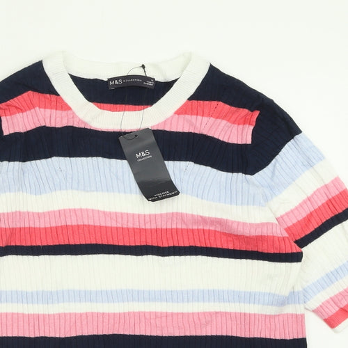 Marks and Spencer Womens Pink Crew Neck Striped Viscose Pullover Jumper Size 16