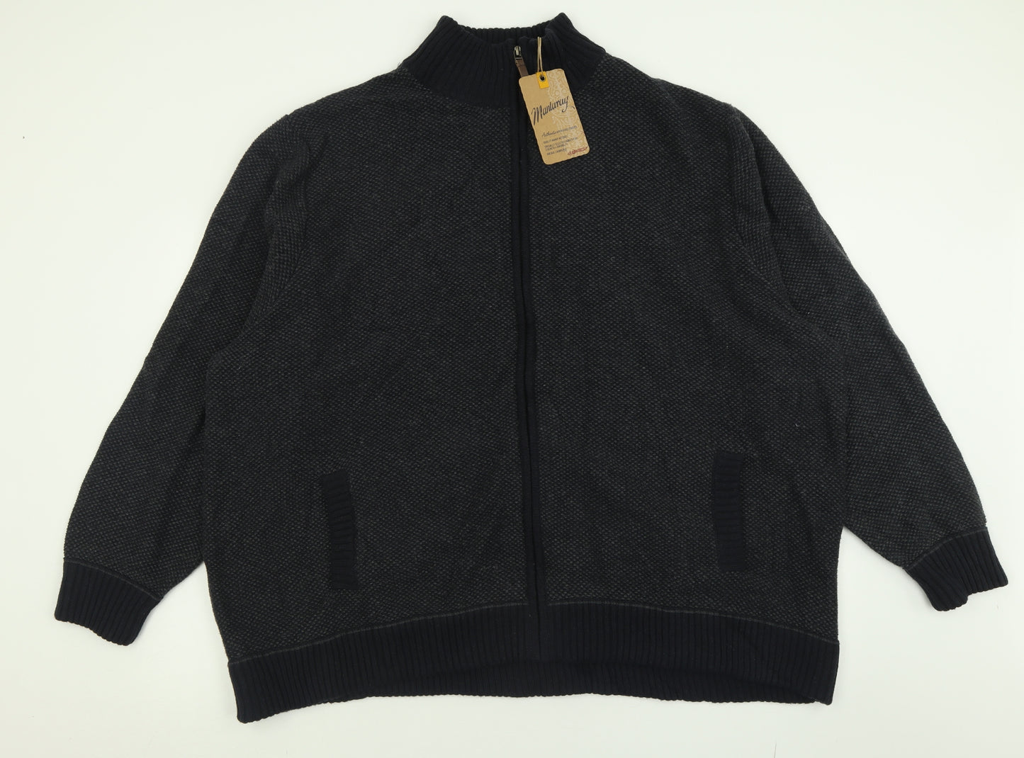 MANTARAY PRODUCTS Mens Black High Neck  Cotton Full Zip Jumper Size XL   - 5XL