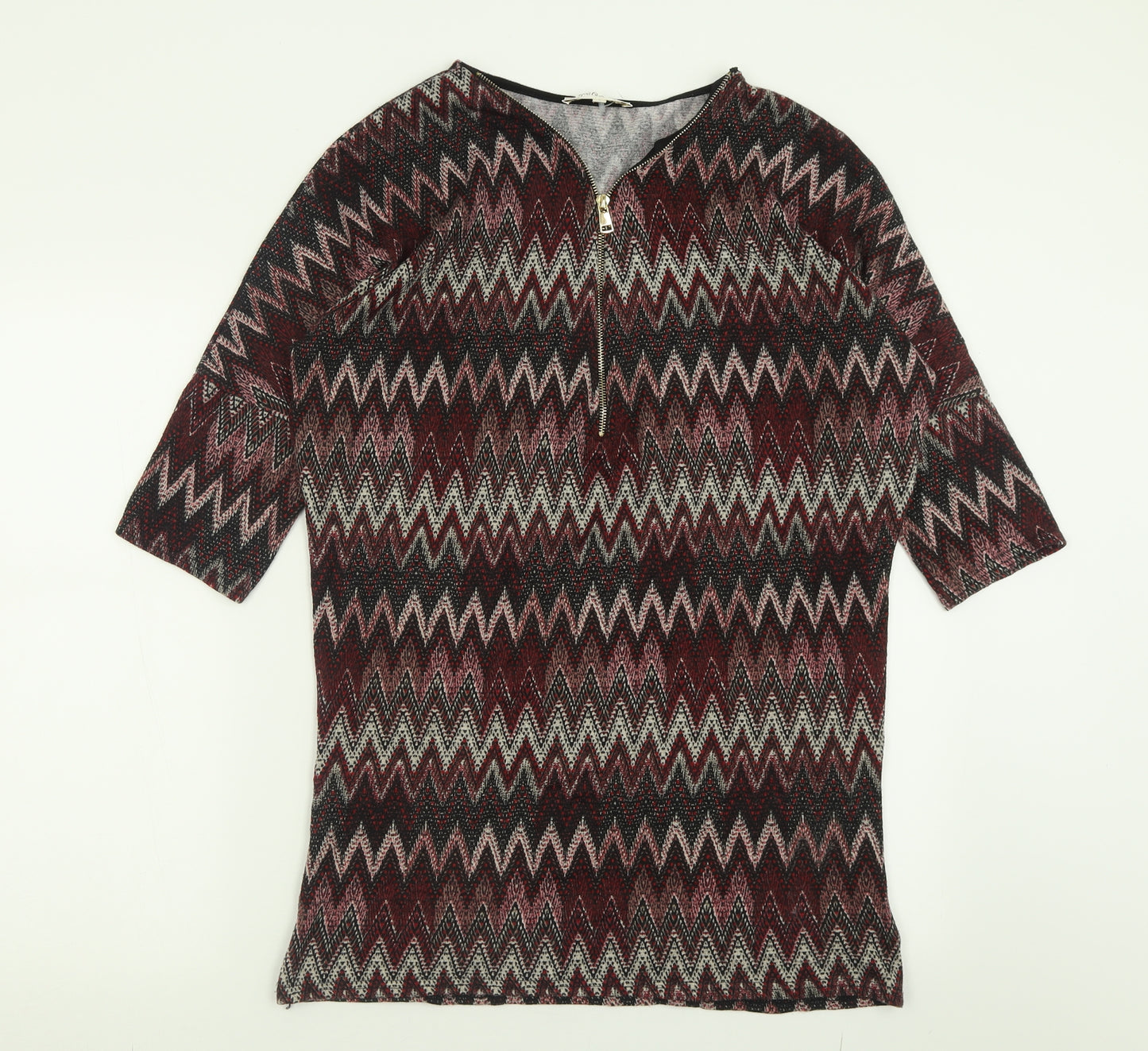 Voulez-Vous Womens Red V-Neck Geometric Polyester Pullover Jumper Size L