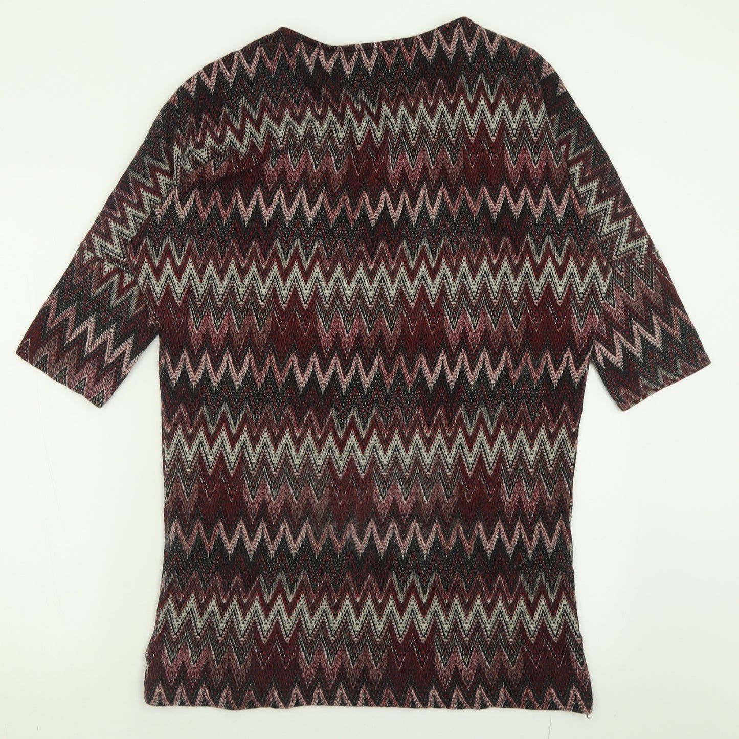 Voulez-Vous Womens Red V-Neck Geometric Polyester Pullover Jumper Size L