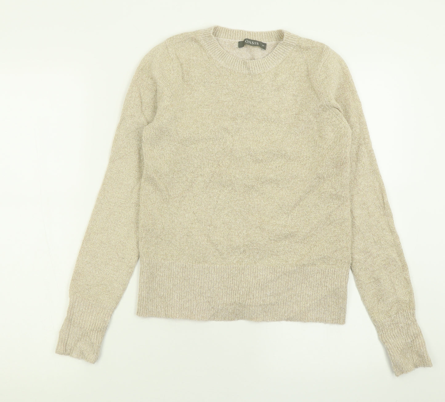 Oasis Womens Gold Crew Neck  Acrylic Pullover Jumper Size XS