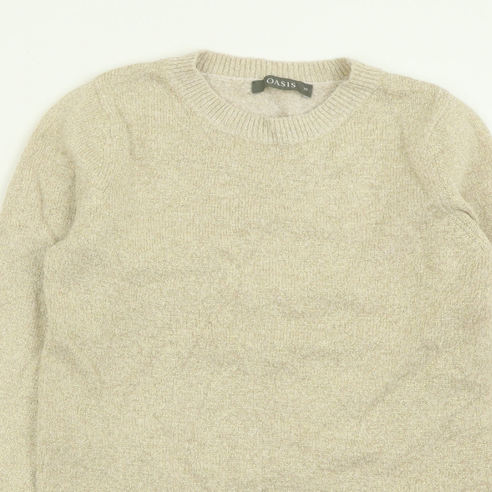 Oasis Womens Gold Crew Neck  Acrylic Pullover Jumper Size XS