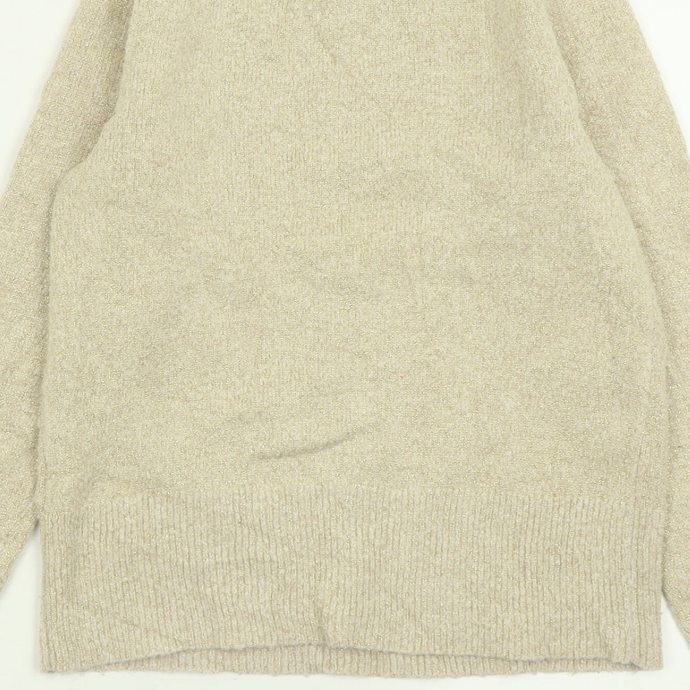 Oasis Womens Gold Crew Neck  Acrylic Pullover Jumper Size XS