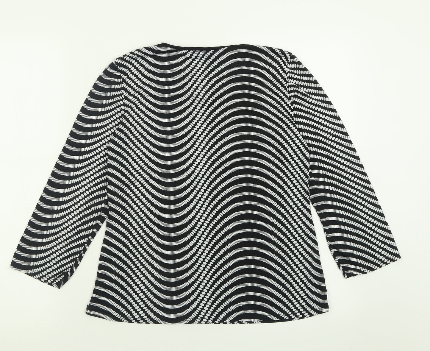 Saloos Womens Black Geometric Polyester Basic T-Shirt Size 12 Crew Neck