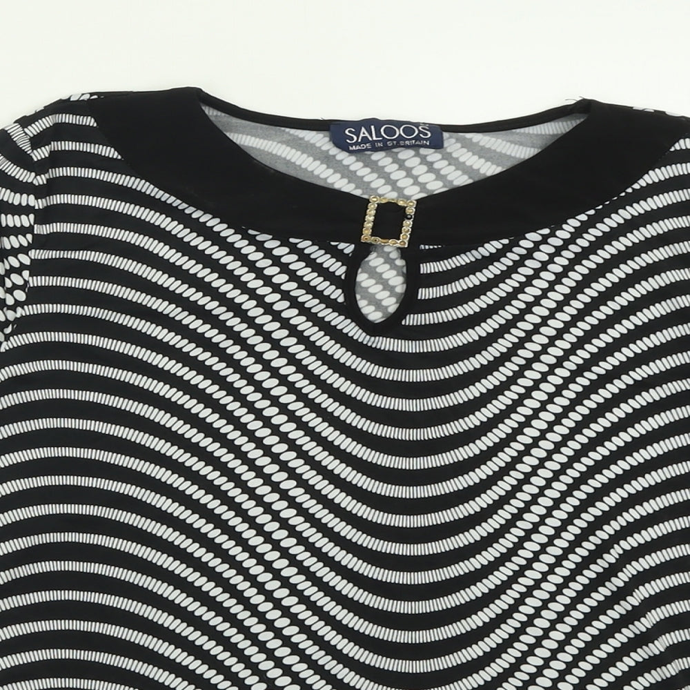 Saloos Womens Black Geometric Polyester Basic T-Shirt Size 12 Crew Neck