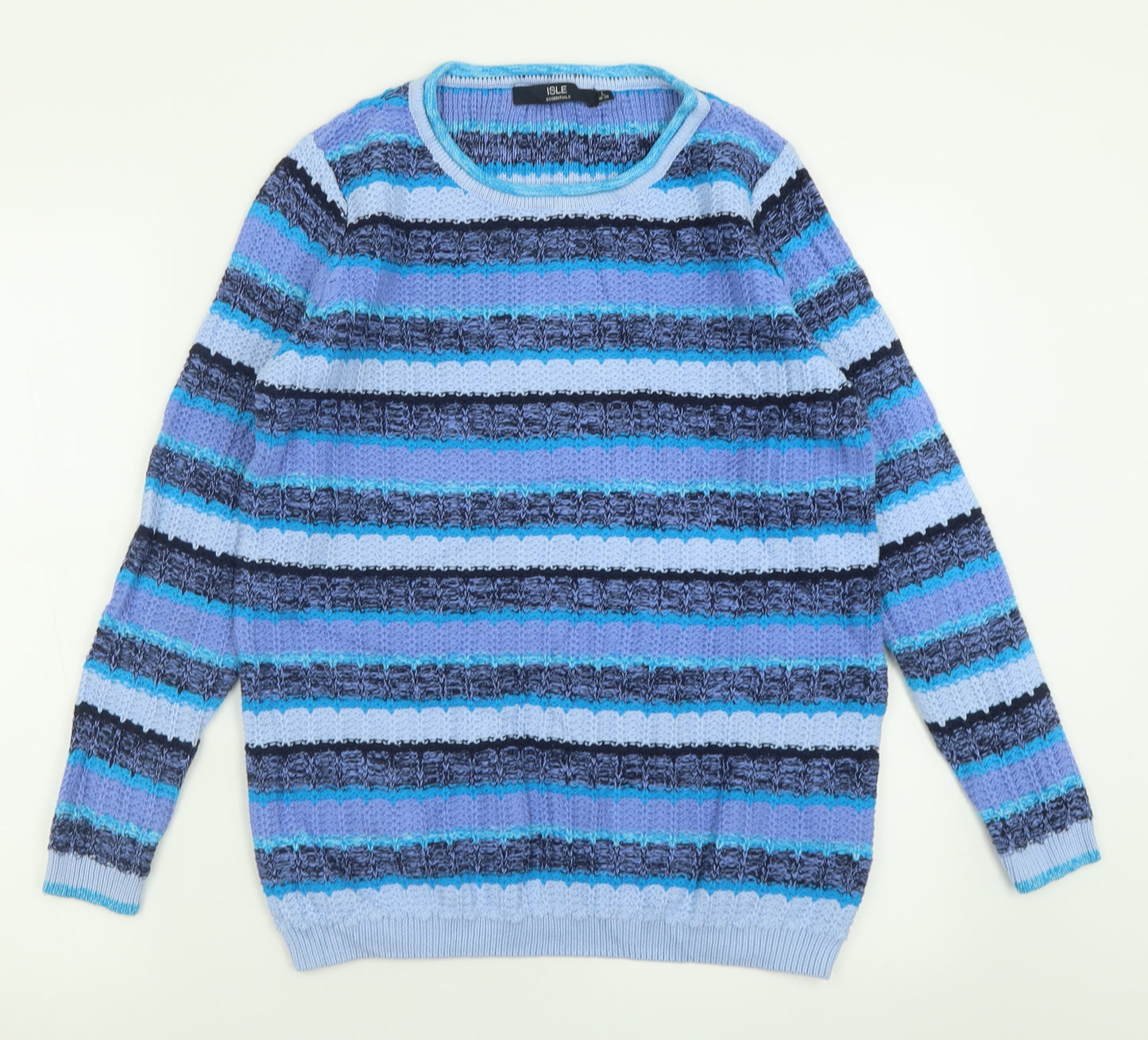 EWM Womens Blue Crew Neck Striped Cotton Pullover Jumper Size 18