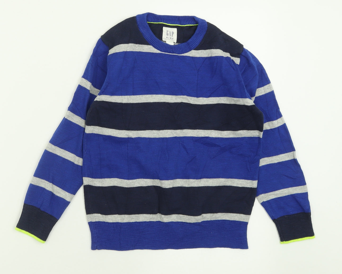 Gap Boys Blue Crew Neck Striped Cotton Pullover Jumper Size 6-7 Years  Pullover