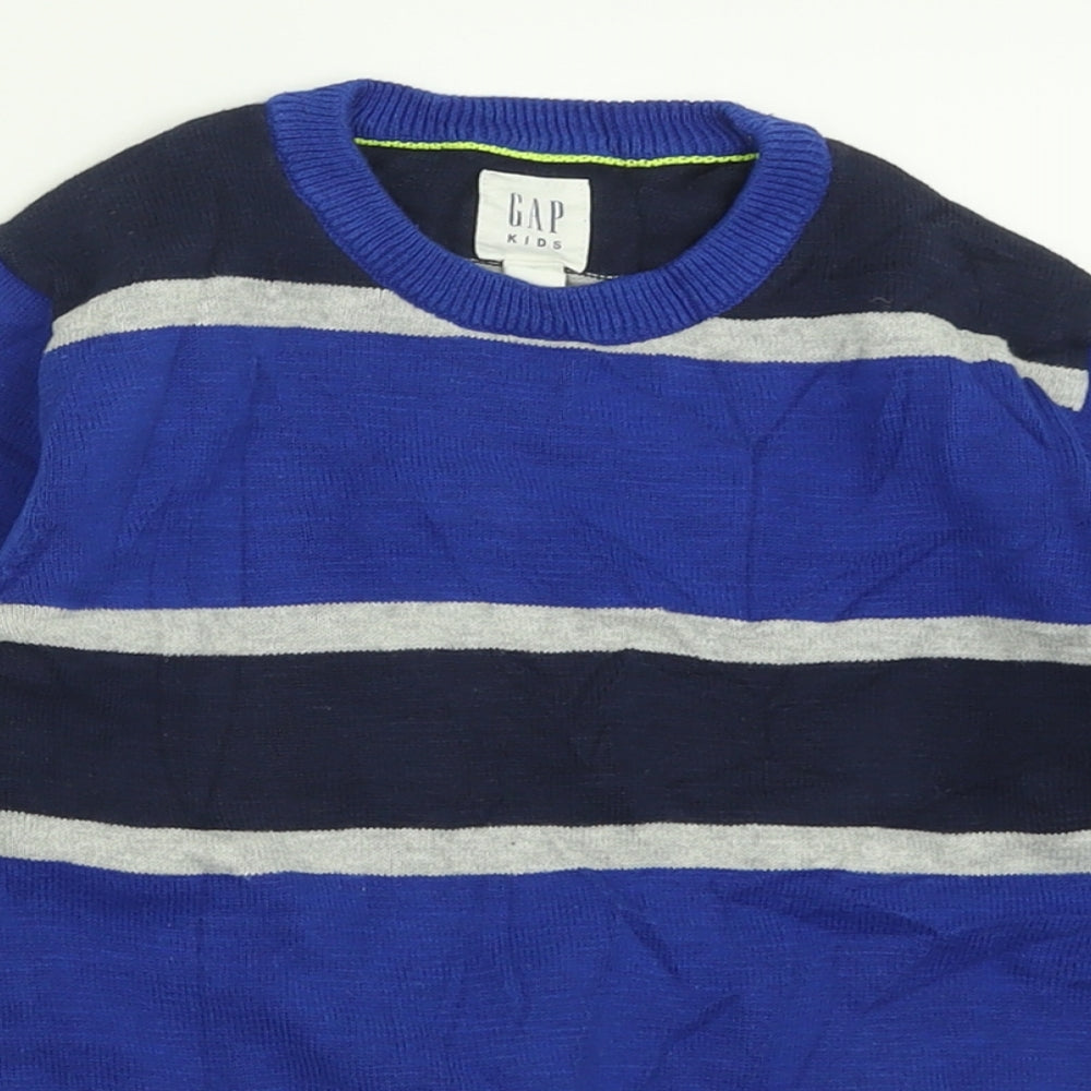 Gap Boys Blue Crew Neck Striped Cotton Pullover Jumper Size 6-7 Years  Pullover