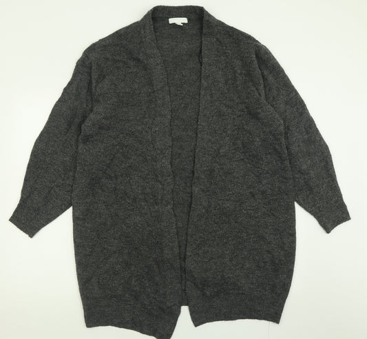 Front view of h7m women’s grey v-neck acrylic cardigan jumper, size S