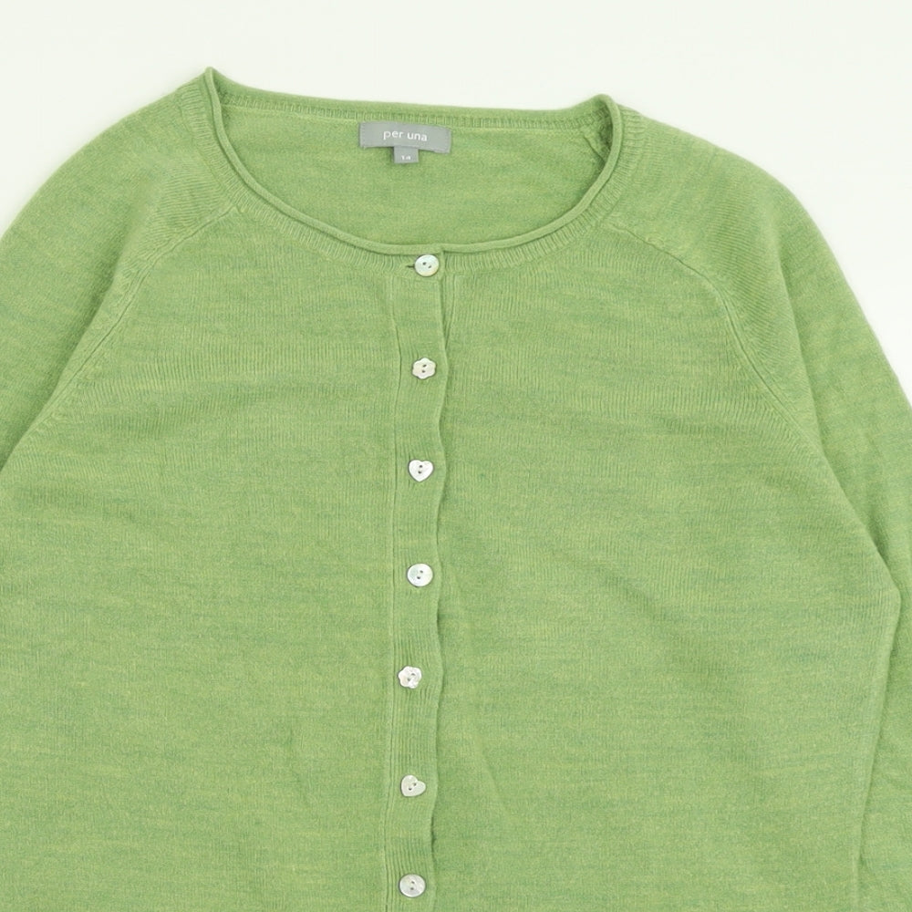 Per Una Womens Green Crew Neck  Acrylic Cardigan Jumper Size 14