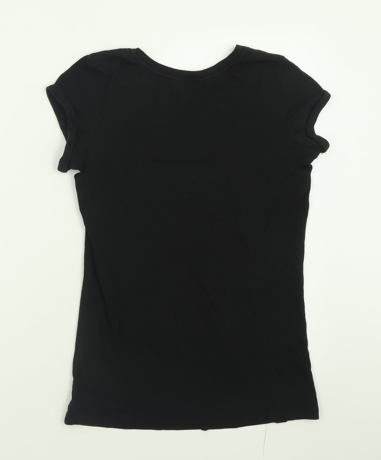 New Look Womens Black  Cotton Basic T-Shirt Size 8 Crew Neck - Owl
