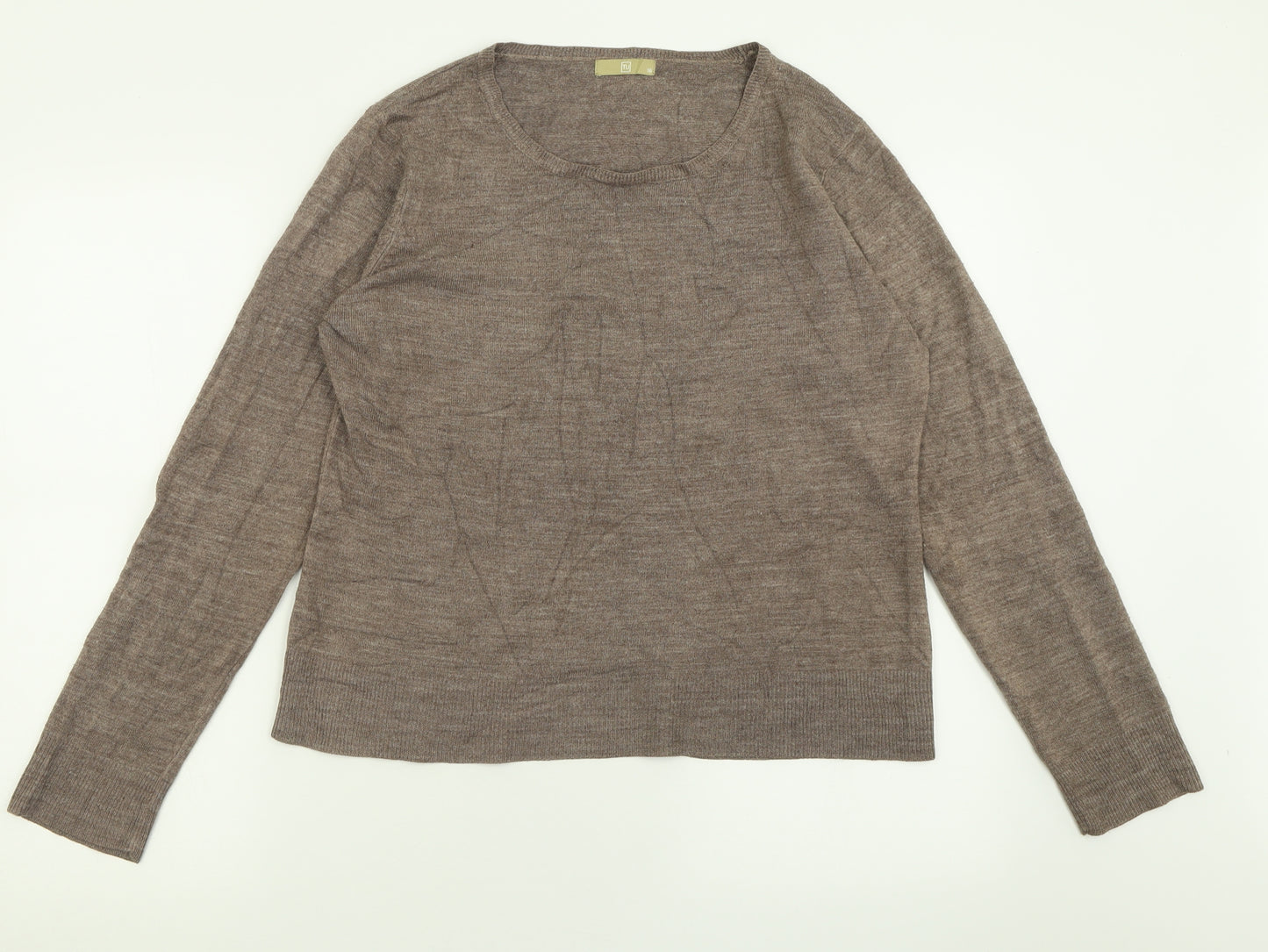 TU Womens Brown Crew Neck  Acrylic Pullover Jumper Size 16