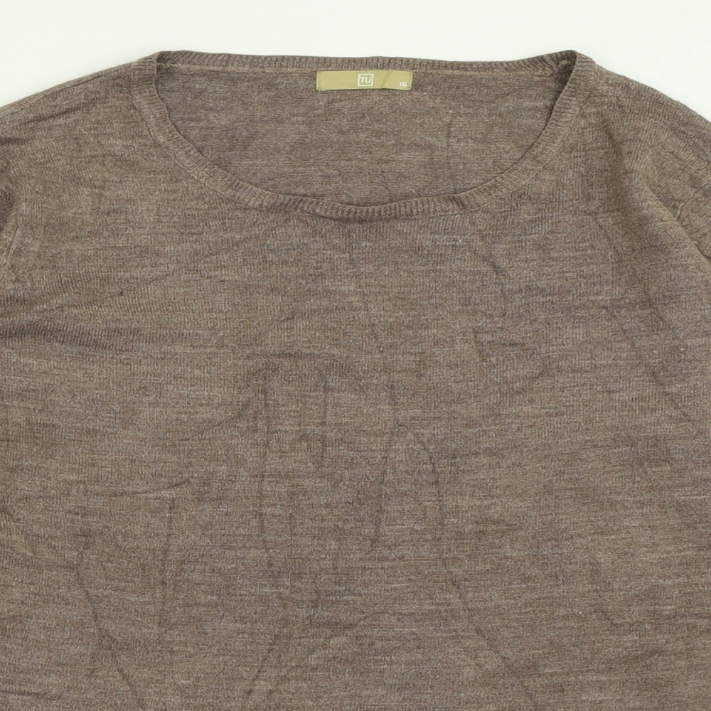 TU Womens Brown Crew Neck  Acrylic Pullover Jumper Size 16
