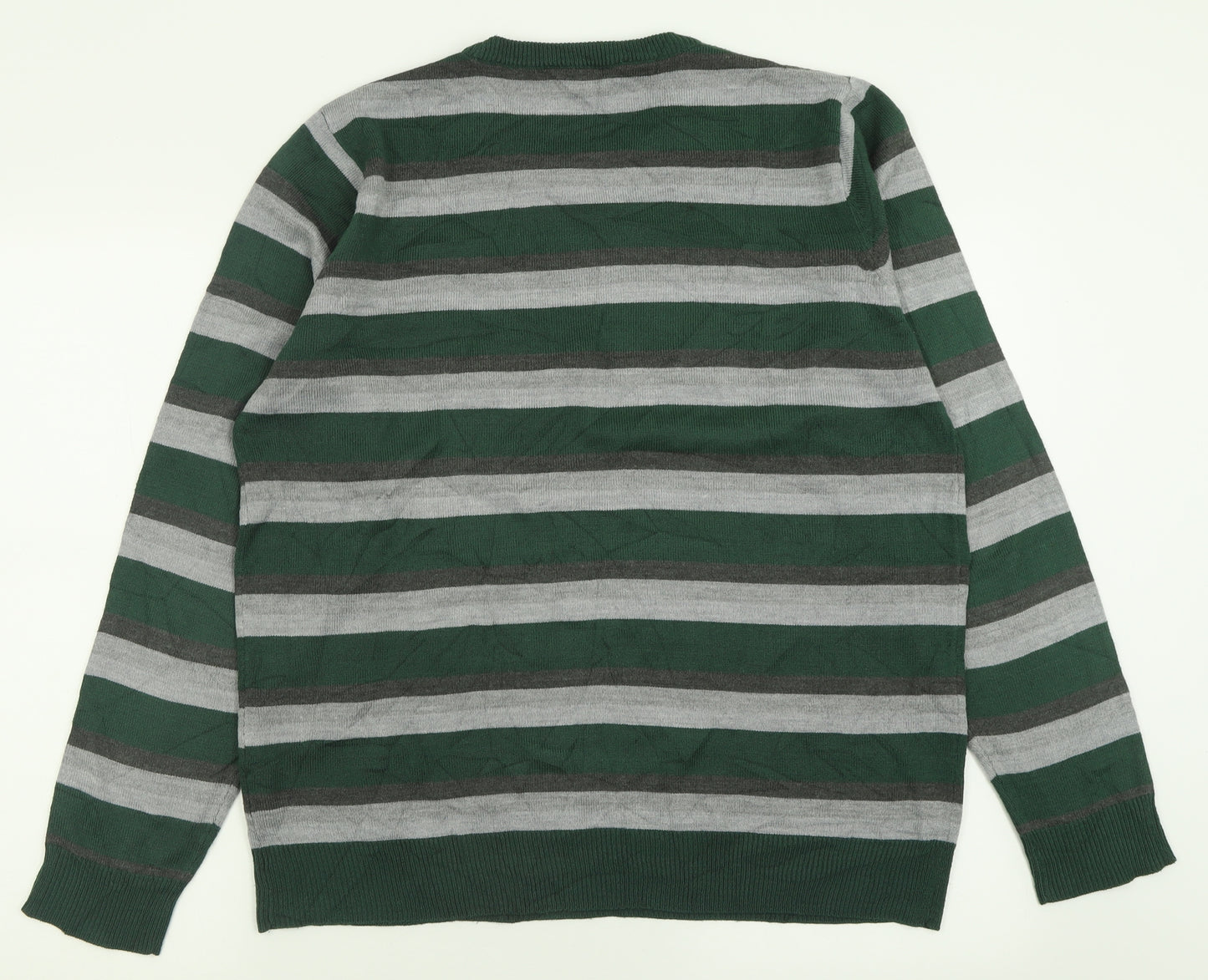 Cedar Wood State Mens Green Crew Neck Striped Acrylic Pullover Jumper Size XL