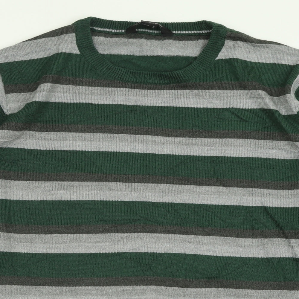Cedar Wood State Mens Green Crew Neck Striped Acrylic Pullover Jumper Size XL