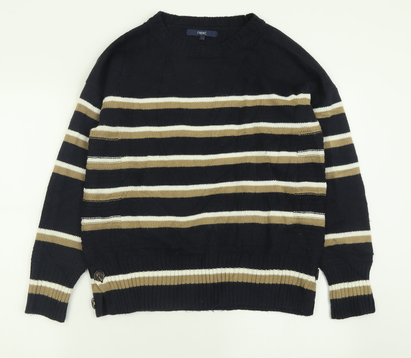 NEXT Womens Blue Crew Neck Striped Acrylic Pullover Jumper Size 14