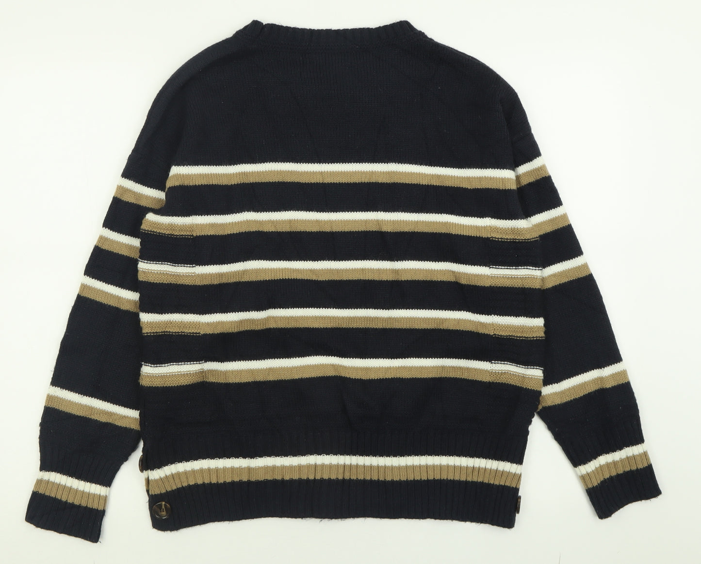 NEXT Womens Blue Crew Neck Striped Acrylic Pullover Jumper Size 14