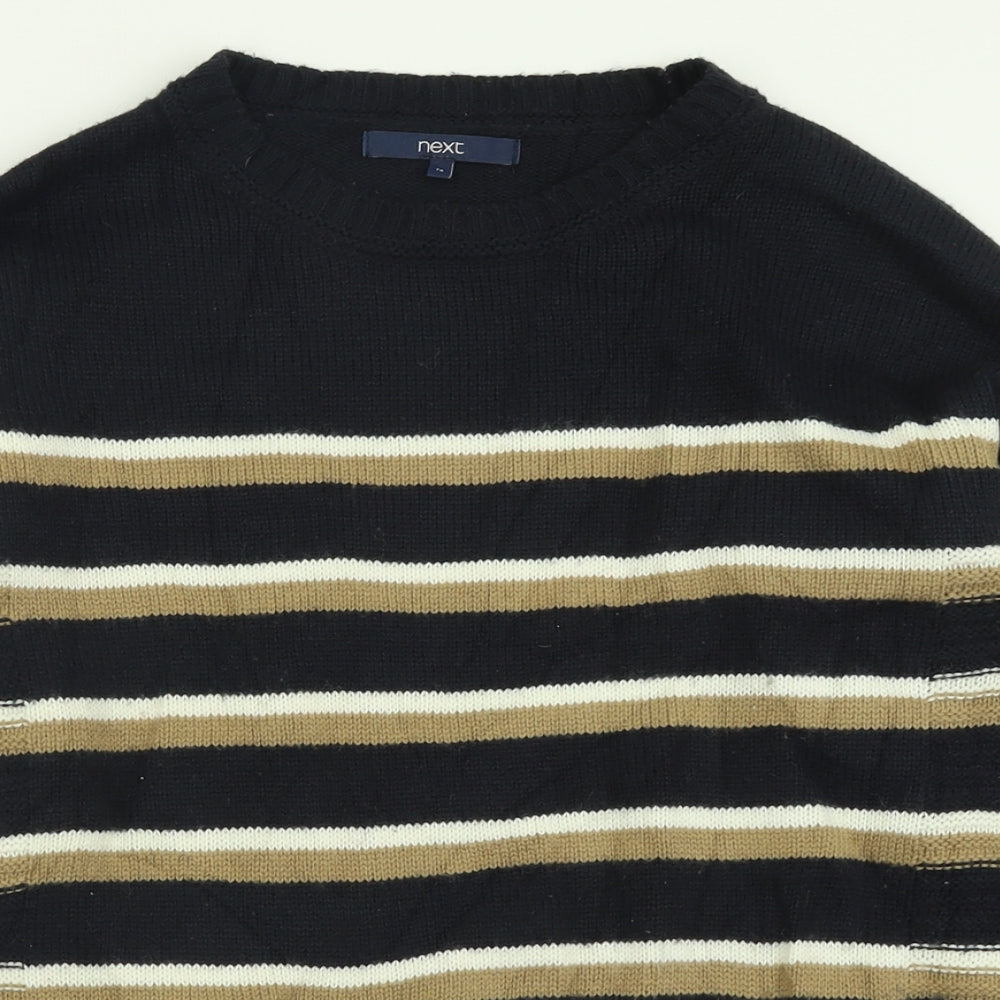 NEXT Womens Blue Crew Neck Striped Acrylic Pullover Jumper Size 14