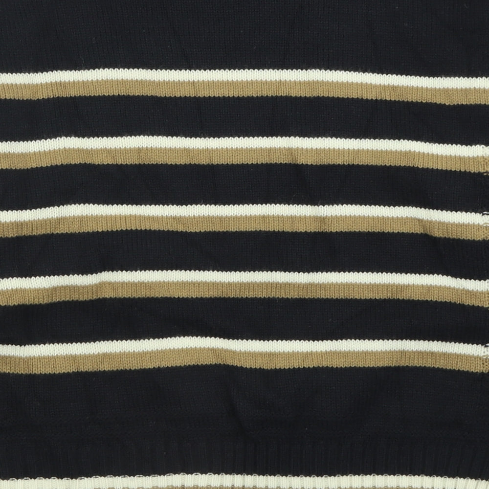 NEXT Womens Blue Crew Neck Striped Acrylic Pullover Jumper Size 14