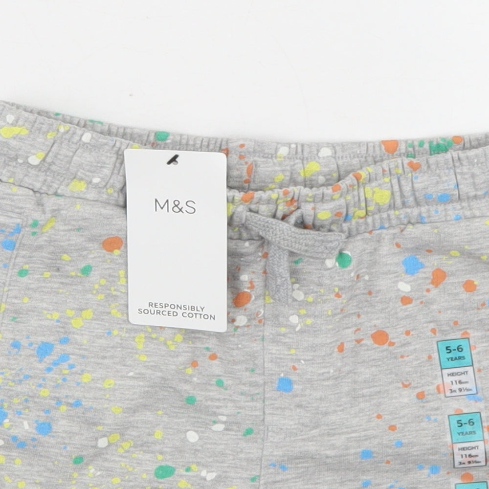 Marks and Spencer Boys Grey Spotted Cotton Sweat Shorts Size 5-6 Years  Regular Drawstring