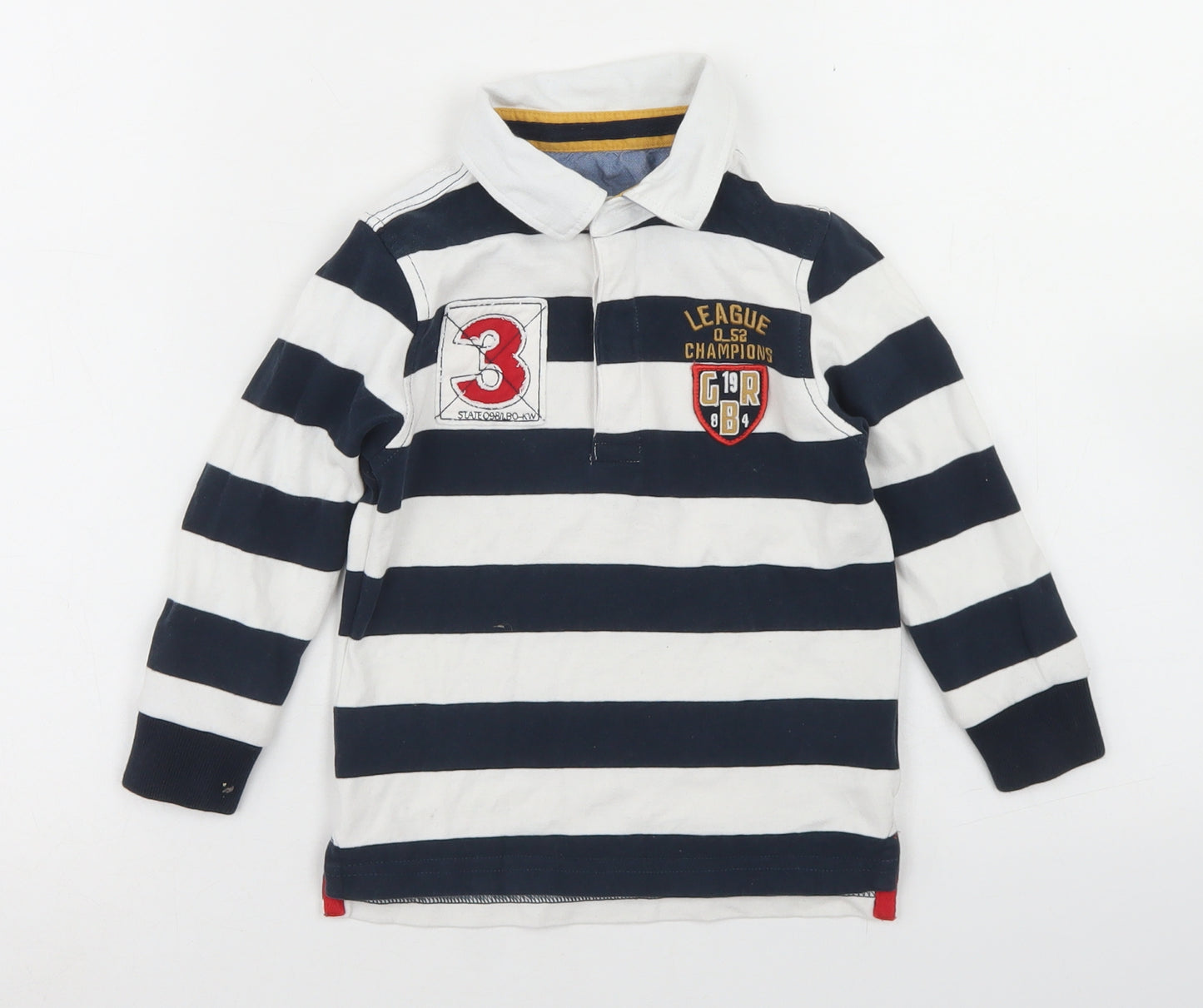 Marks and Spencer Boys Blue Striped Cotton Basic Polo Size 2-3 Years Collared Button