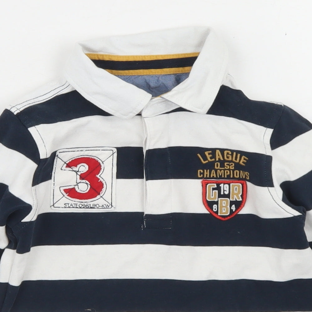 Marks and Spencer Boys Blue Striped Cotton Basic Polo Size 2-3 Years Collared Button