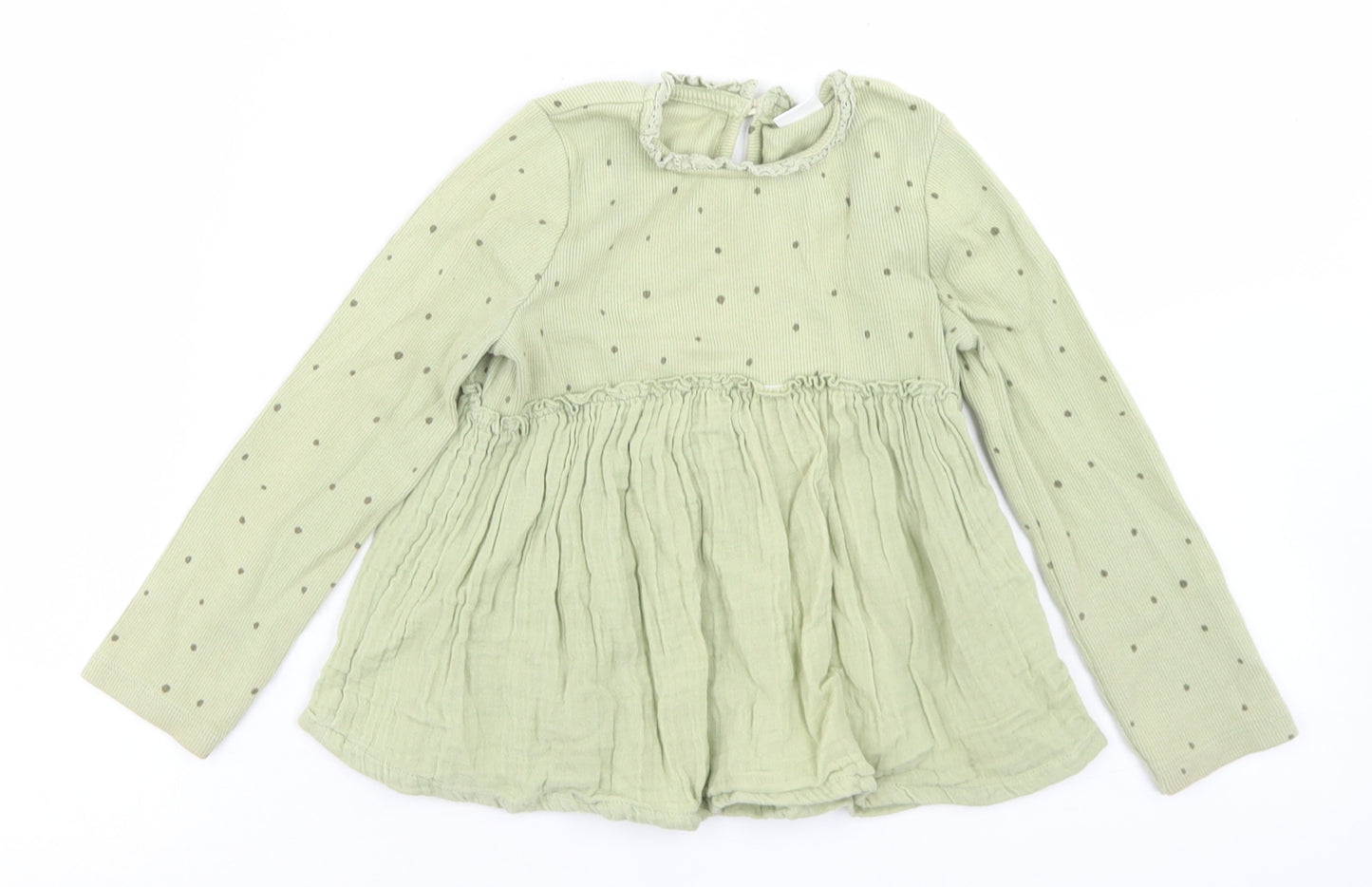 NEXT Girls Green  Cotton Basic T-Shirt Size 3-4 Years Round Neck Button - Peplum