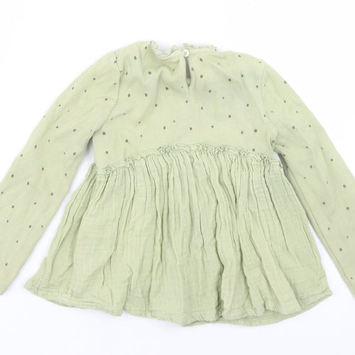 NEXT Girls Green  Cotton Basic T-Shirt Size 3-4 Years Round Neck Button - Peplum