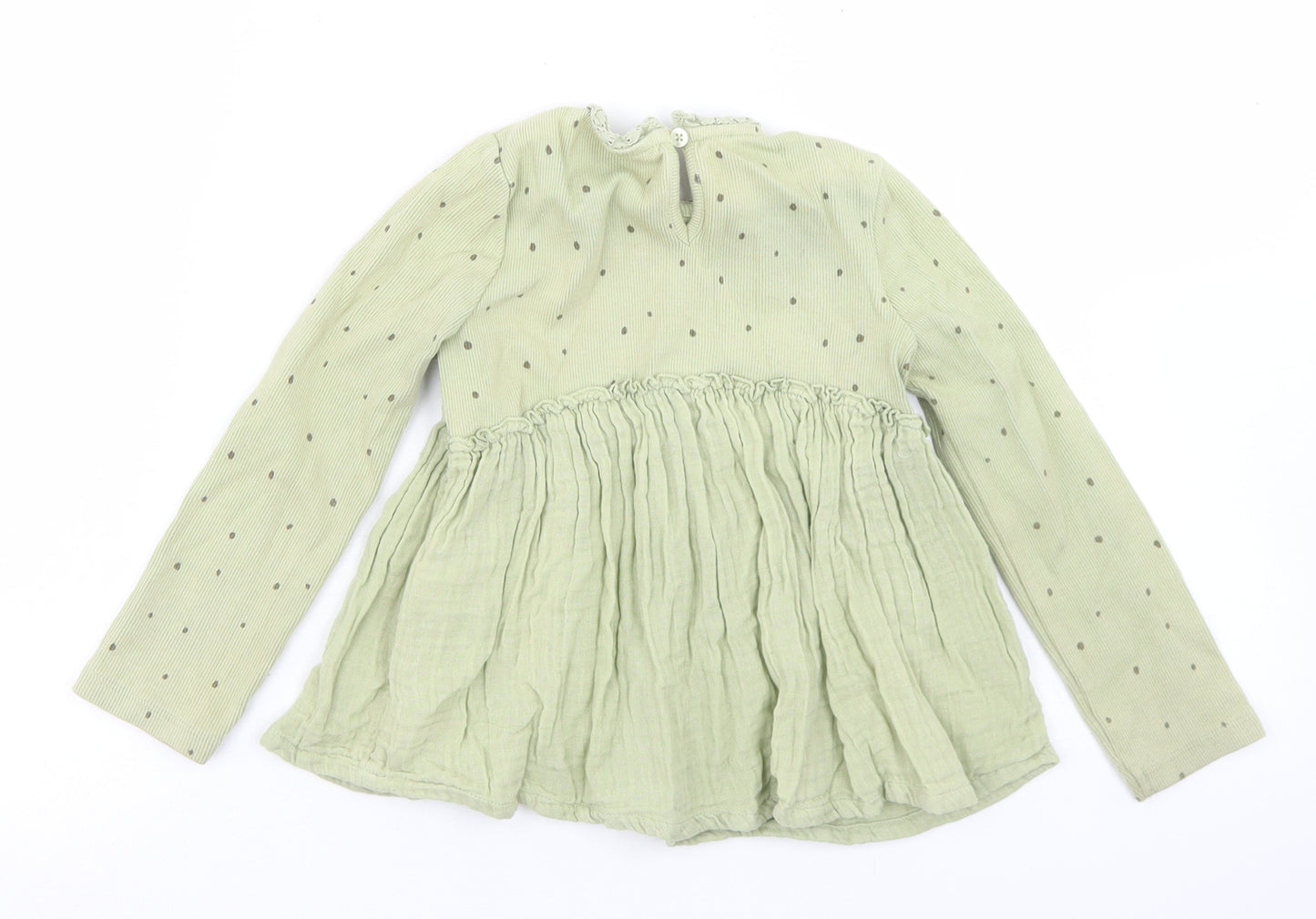 NEXT Girls Green  Cotton Basic T-Shirt Size 3-4 Years Round Neck Button - Peplum