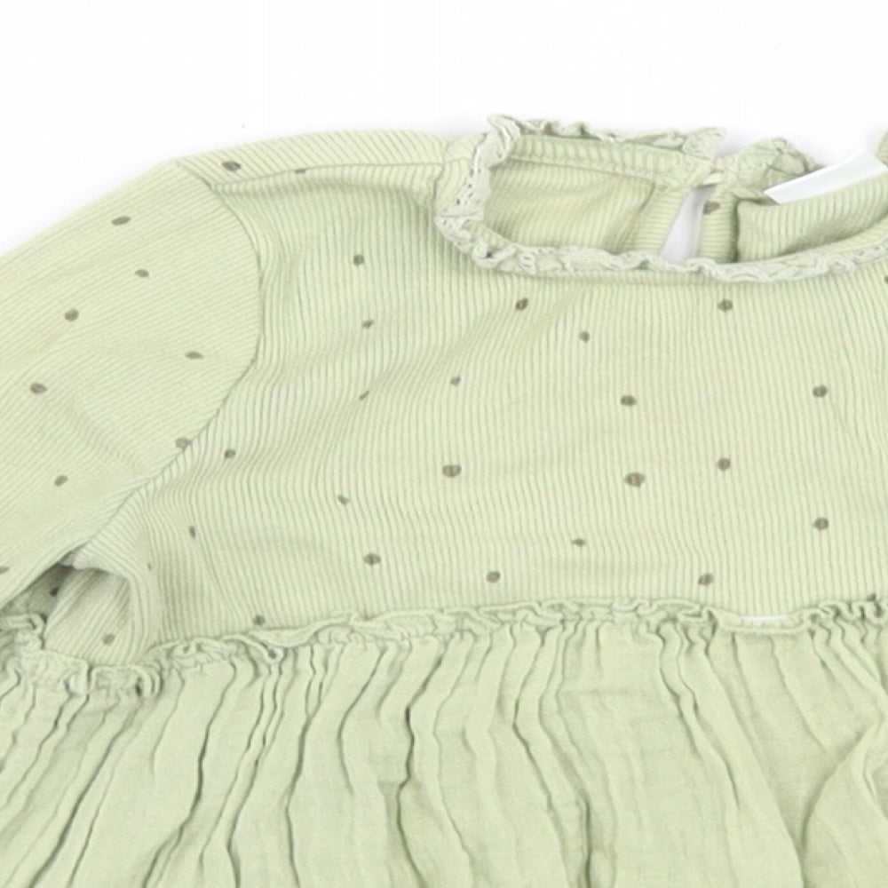 NEXT Girls Green  Cotton Basic T-Shirt Size 3-4 Years Round Neck Button - Peplum