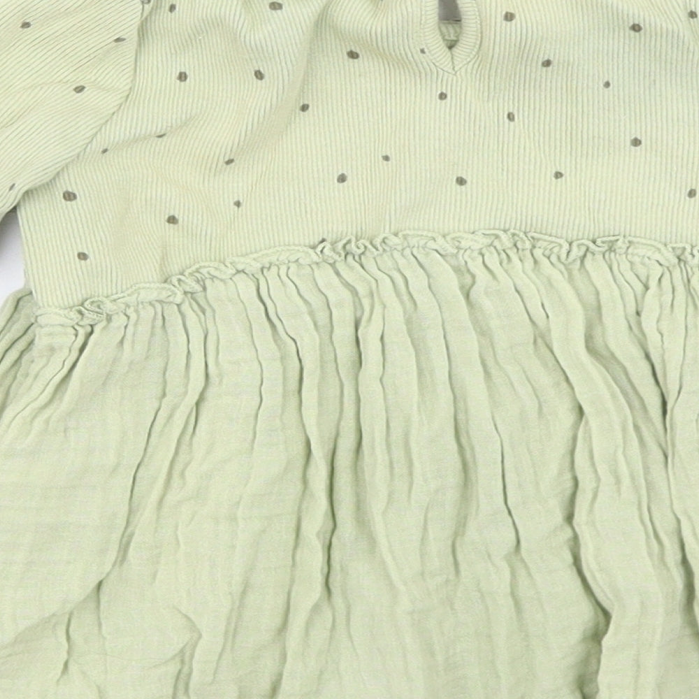 NEXT Girls Green  Cotton Basic T-Shirt Size 3-4 Years Round Neck Button - Peplum