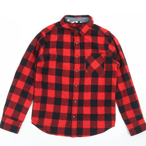 Urban Outlaws Boys Red Plaid Cotton Basic Button-Up Size 9-10 Years Collared Button