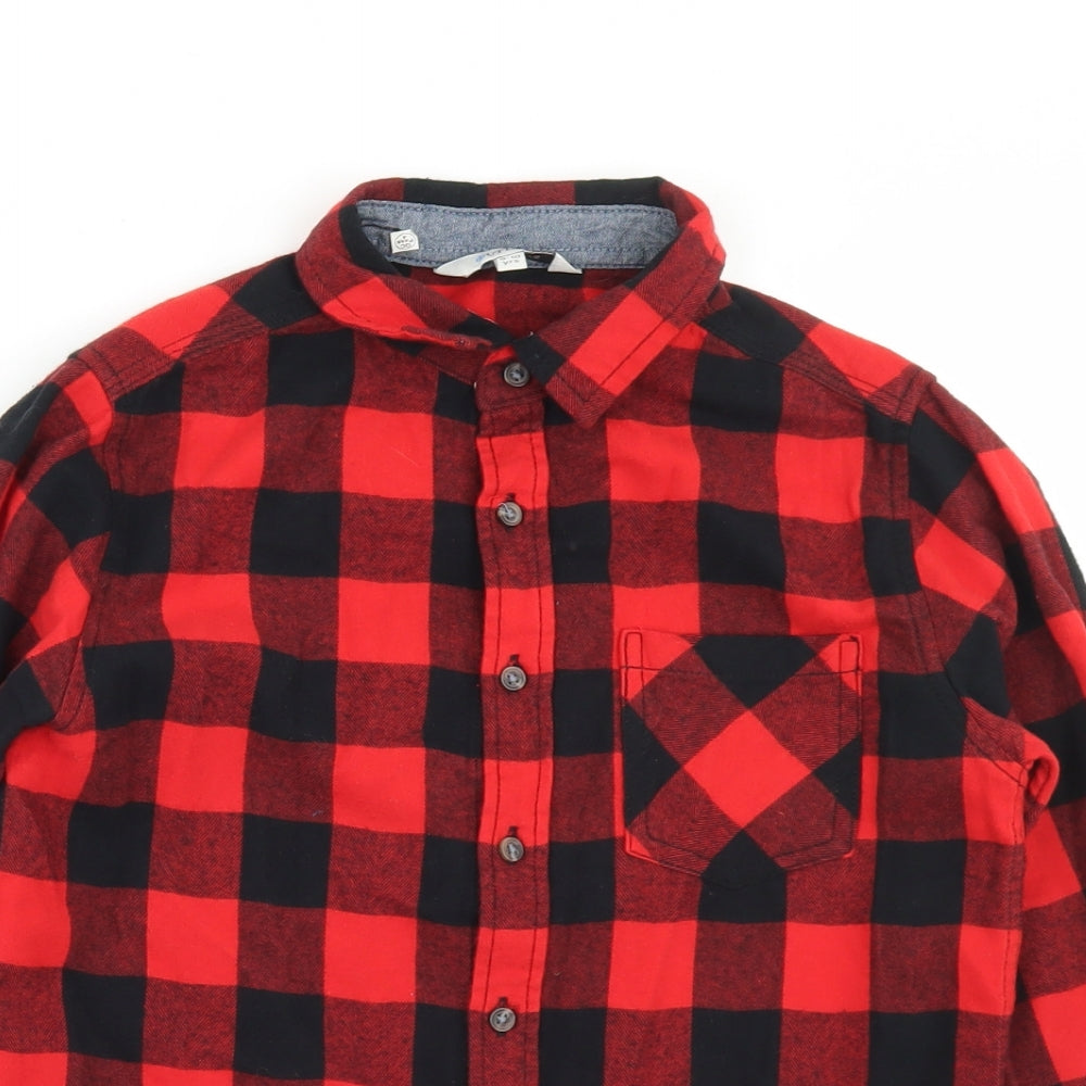 Urban Outlaws Boys Red Plaid Cotton Basic Button-Up Size 9-10 Years Collared Button