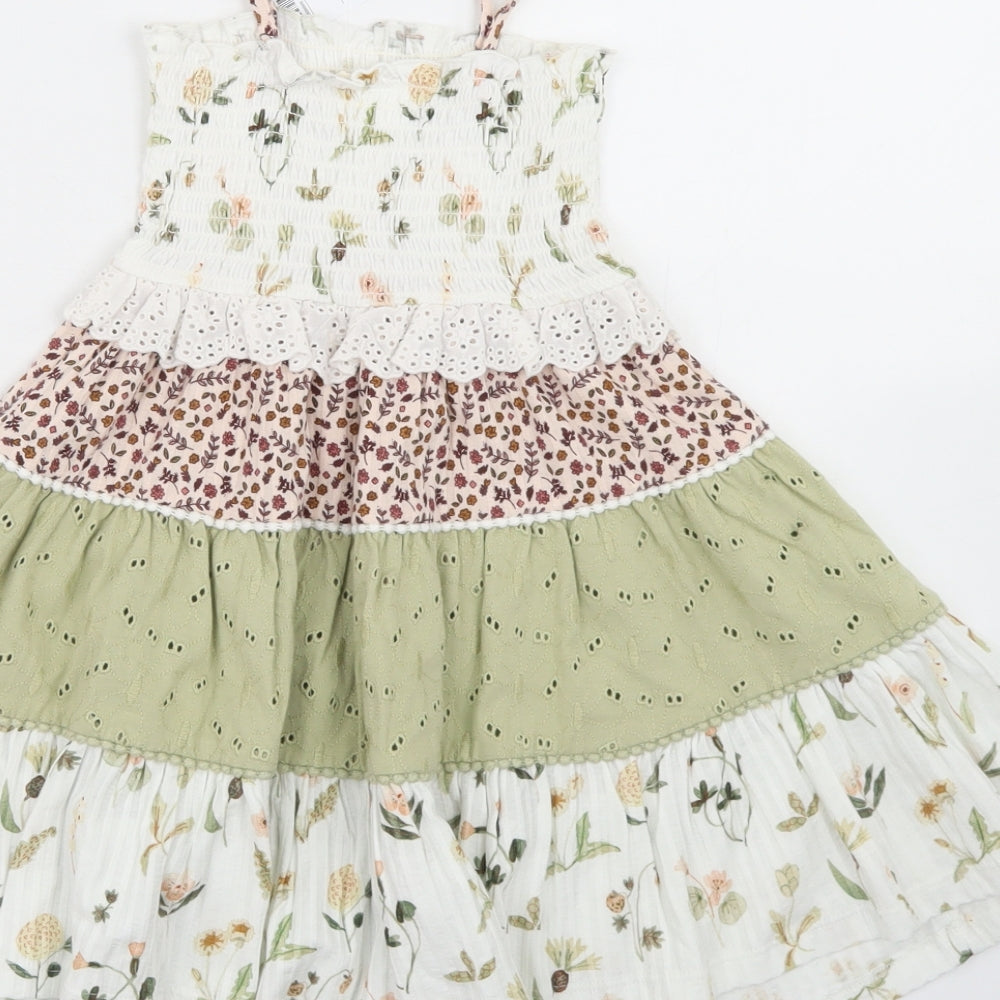 NEXT Girls Multicoloured Floral Cotton Trapeze & Swing  Size 12-18 Months  Round Neck  - Smock Dress