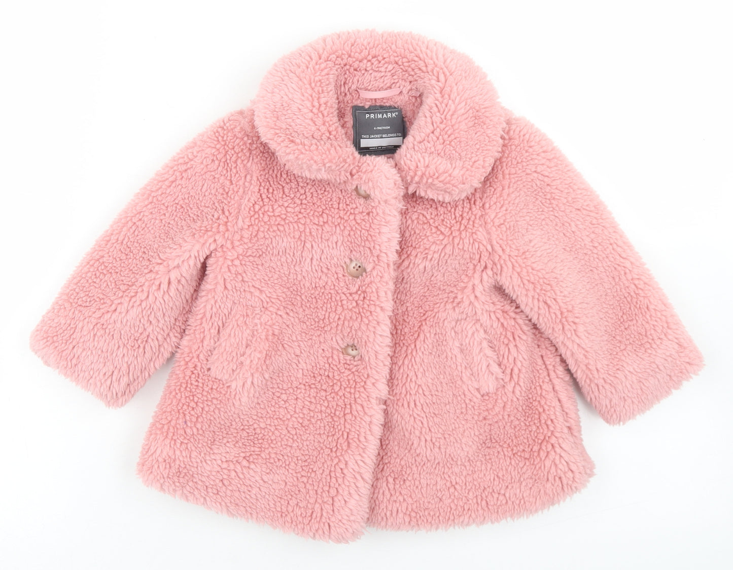 Primark Girls Pink   Overcoat Coat Size 6-9 Months   Button