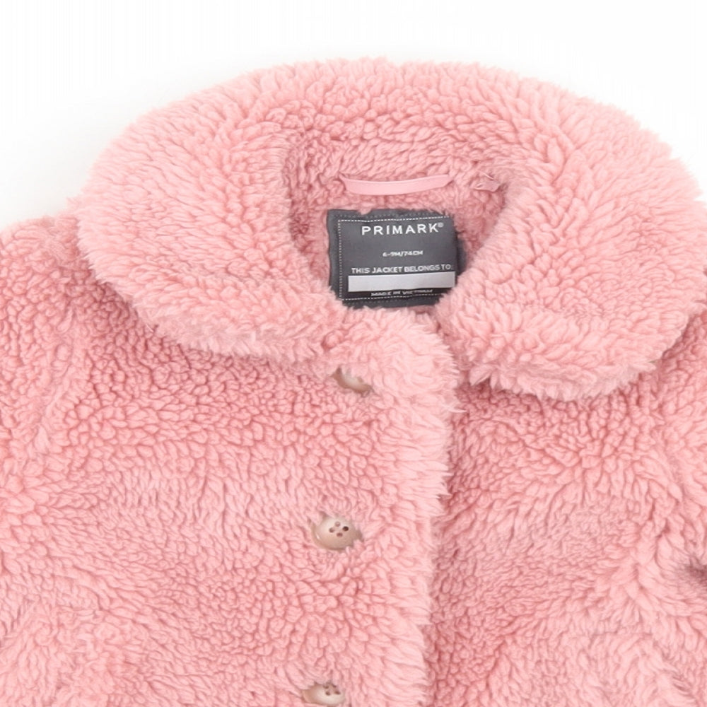 Primark Girls Pink   Overcoat Coat Size 6-9 Months   Button