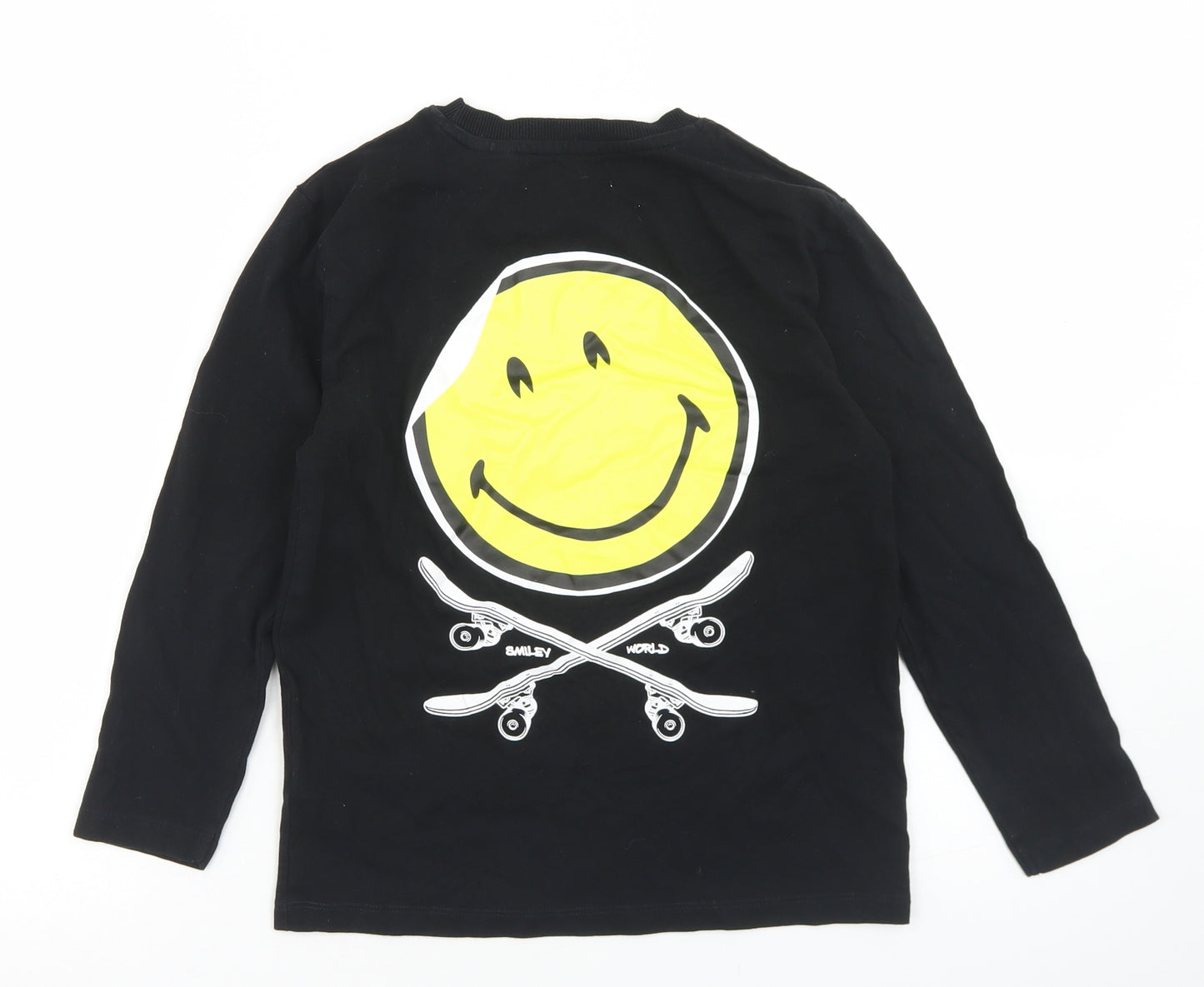 Zara Boys Black  Cotton Basic T-Shirt Size 9 Years Crew Neck  - Smiley Face