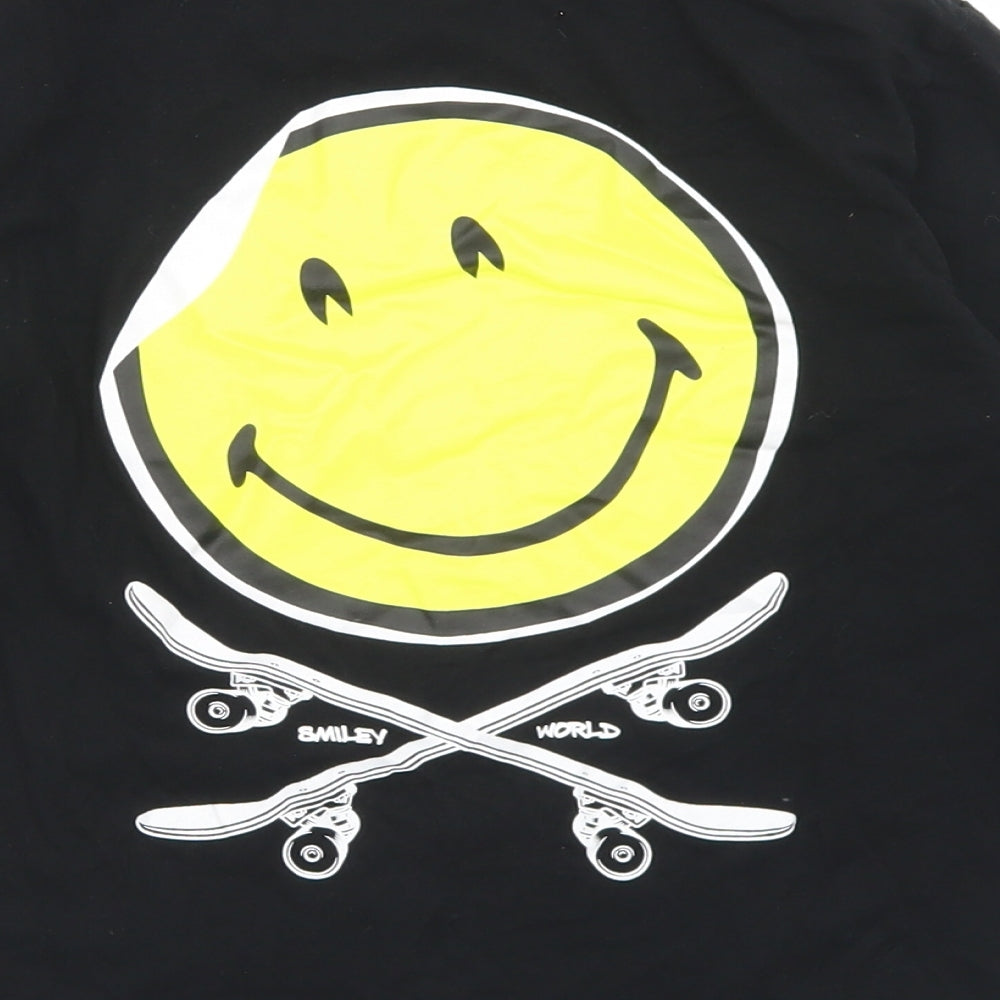 Zara Boys Black  Cotton Basic T-Shirt Size 9 Years Crew Neck  - Smiley Face
