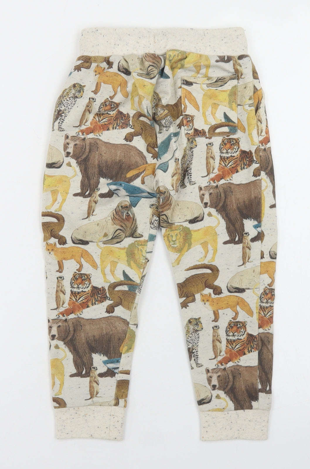 Seed Boys Beige Geometric Cotton Jogger Trousers Size 4 Years  Regular Drawstring - Zoo Animals
