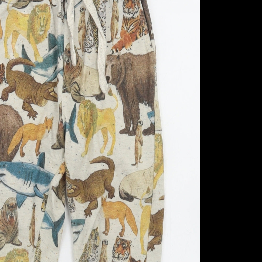 Seed Boys Beige Geometric Cotton Jogger Trousers Size 4 Years  Regular Drawstring - Zoo Animals