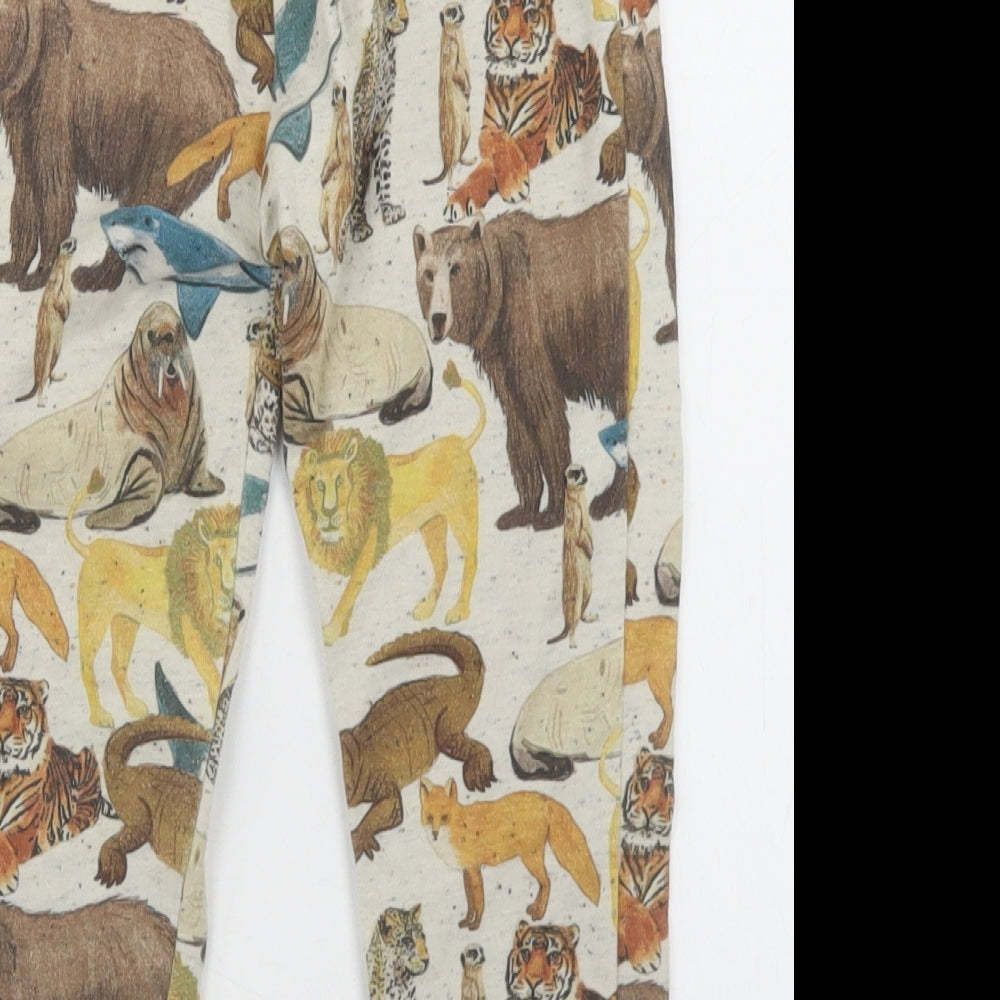 Seed Boys Beige Geometric Cotton Jogger Trousers Size 4 Years  Regular Drawstring - Zoo Animals